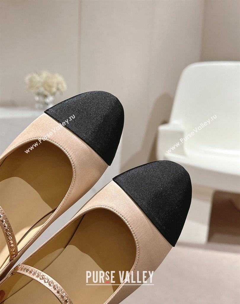 Chanel Silk Satin Grosgrain Mary Janes Flat with Strass Beige 2024 G45877 (MD-240910144)