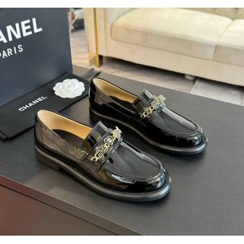 Chanel Patent Leather Loafers with Heart Charm Black 2024 G45785 (SS-240910075)