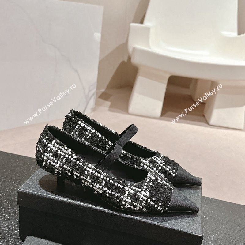 Chanel Tweed Pointed Pumps with Sequins Black 2024 CH091004 (MD-240910011)