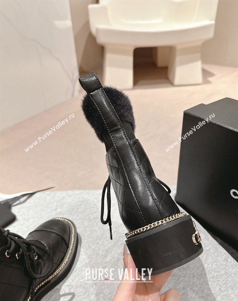 Chanel Quilted Calfskin Knit Lace-up Ankle Boots with Logo Stud Black Upper 2024 CH090904 (MD-240909049)