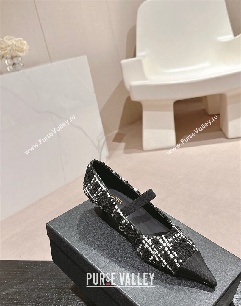 Chanel Tweed Pointed Pumps with Sequins Black 2024 CH091004 (MD-240910011)