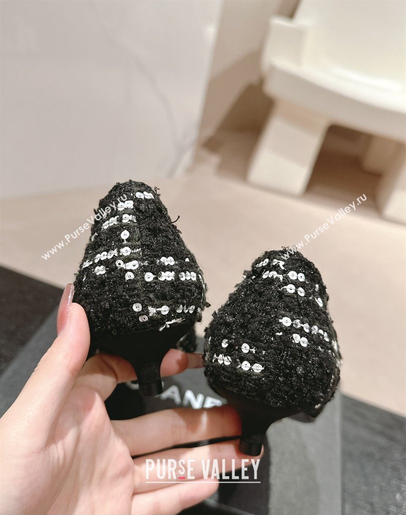 Chanel Tweed Pointed Pumps with Sequins Black 2024 CH091004 (MD-240910011)