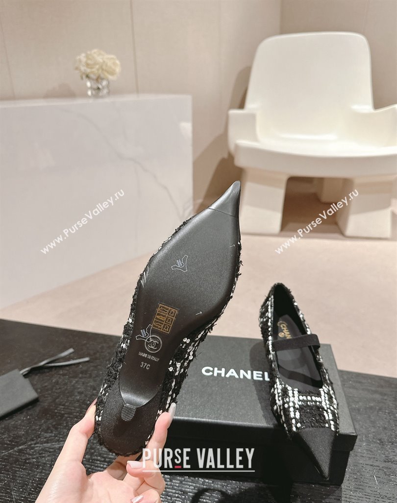 Chanel Tweed Pointed Pumps with Sequins Black 2024 CH091004 (MD-240910011)