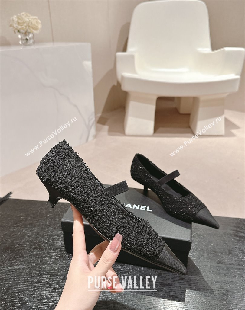 Chanel Tweed Pointed Pumps Black 2024 CH091004 (MD-240910013)