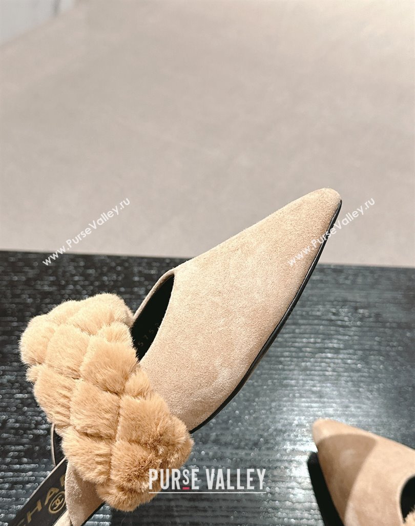 Chanel Suede Fur Flat Pointed Mules Beige 2024 CH091005 (MD-240910015)