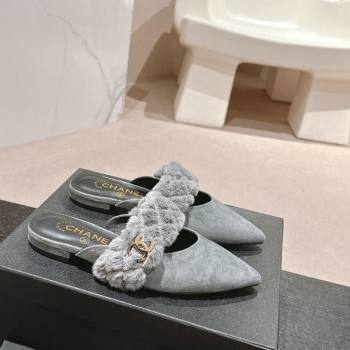 Chanel Suede Fur Flat Pointed Mules Grey 2024 CH091005 (MD-240910016)