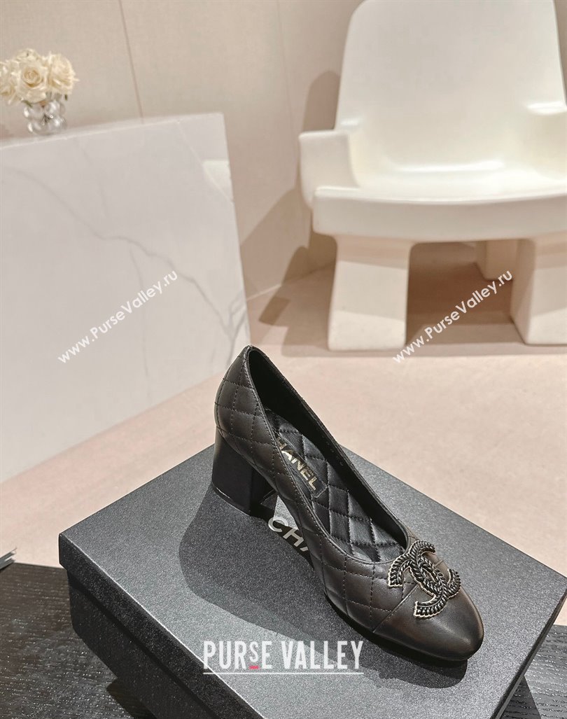 Chanel Quilted Calfskin Pumps with Wheat CC Black 2024 CH091007 (MD-240910024)