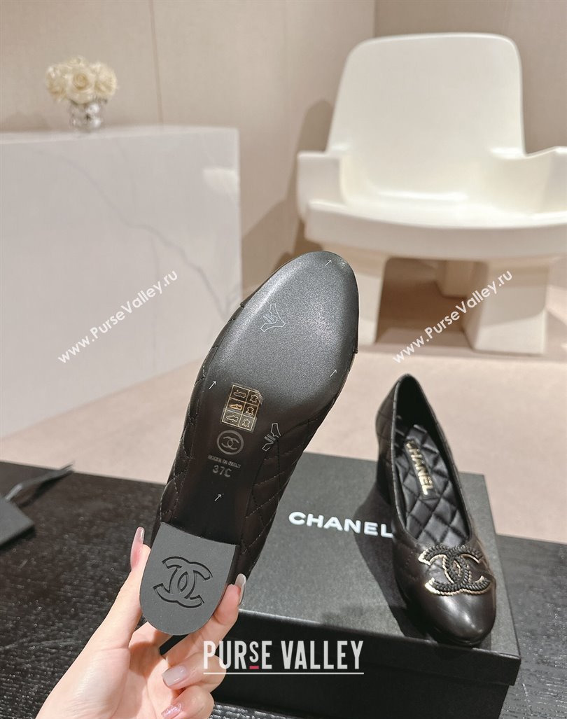 Chanel Quilted Calfskin Pumps with Wheat CC Black 2024 CH091007 (MD-240910024)