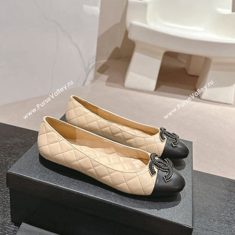 Chanel Quilted Calfskin Ballet Flats with Wheat CC Beige 2024 CH091007 (MD-240910025)