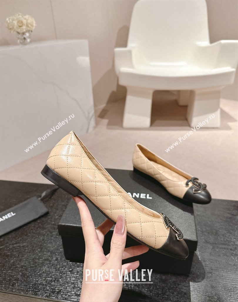 Chanel Quilted Calfskin Ballet Flats with Wheat CC Beige 2024 CH091007 (MD-240910025)