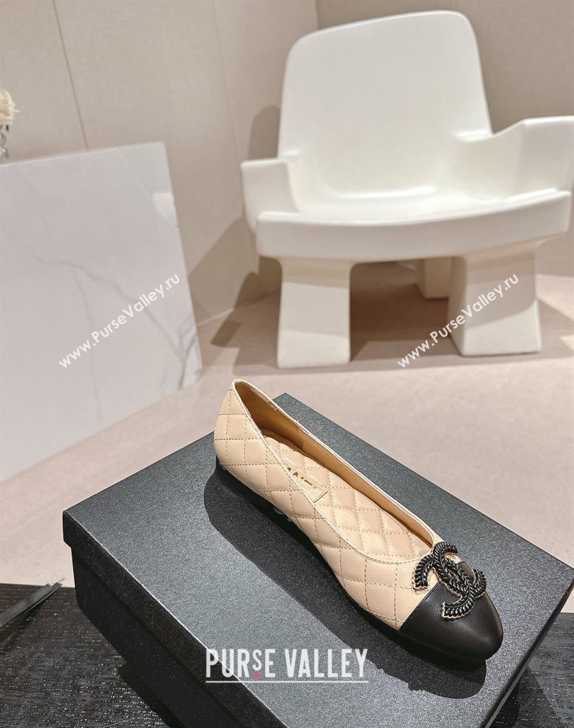 Chanel Quilted Calfskin Ballet Flats with Wheat CC Beige 2024 CH091007 (MD-240910025)