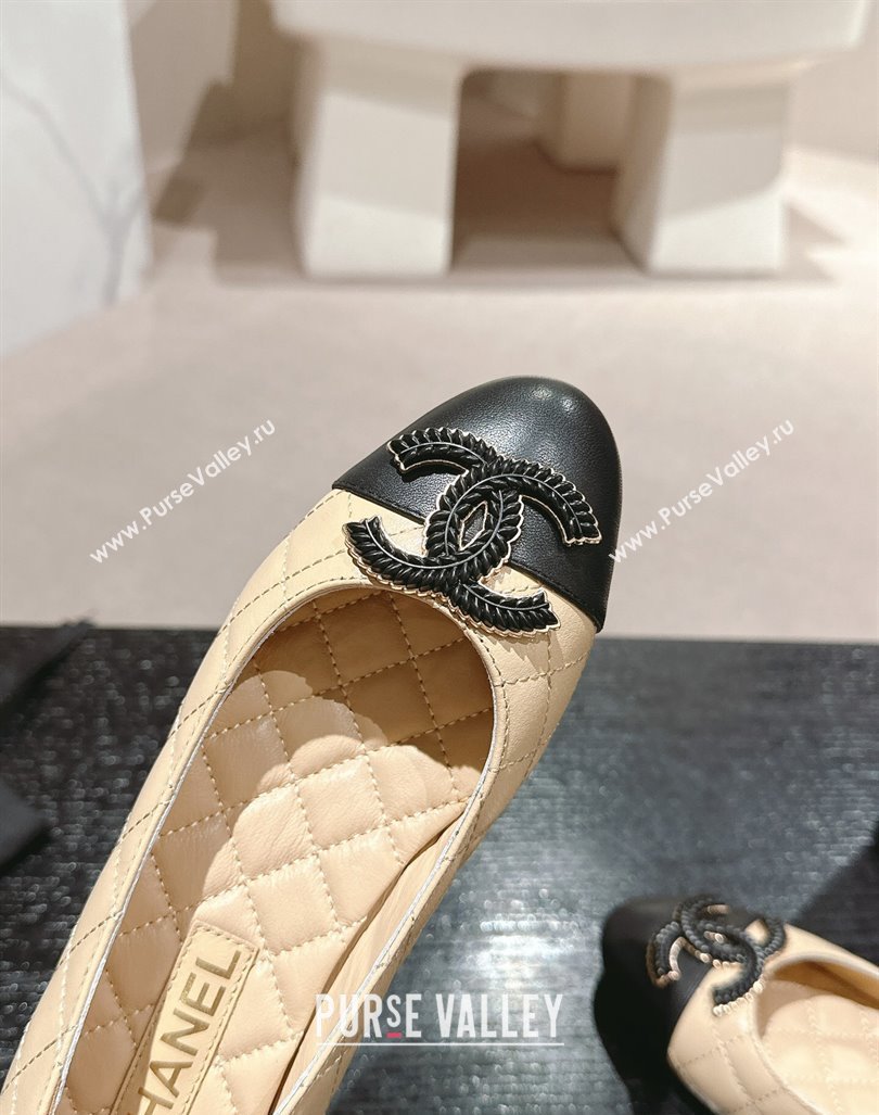 Chanel Quilted Calfskin Ballet Flats with Wheat CC Beige 2024 CH091007 (MD-240910025)