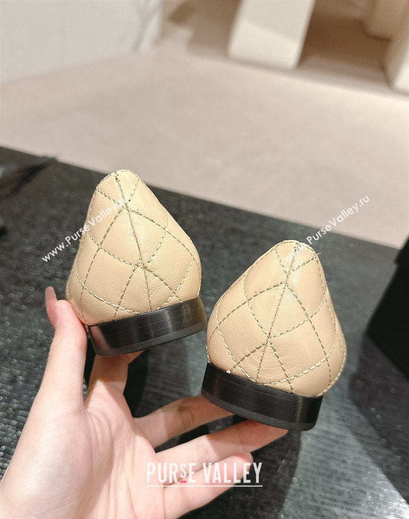 Chanel Quilted Calfskin Ballet Flats with Wheat CC Beige 2024 CH091007 (MD-240910025)