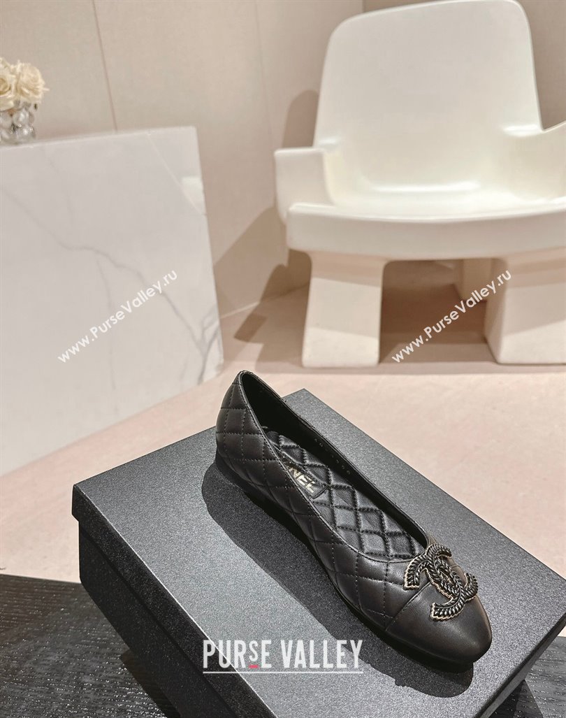 Chanel Quilted Calfskin Ballet Flats with Wheat CC Black 2024 CH091007 (MD-240910028)