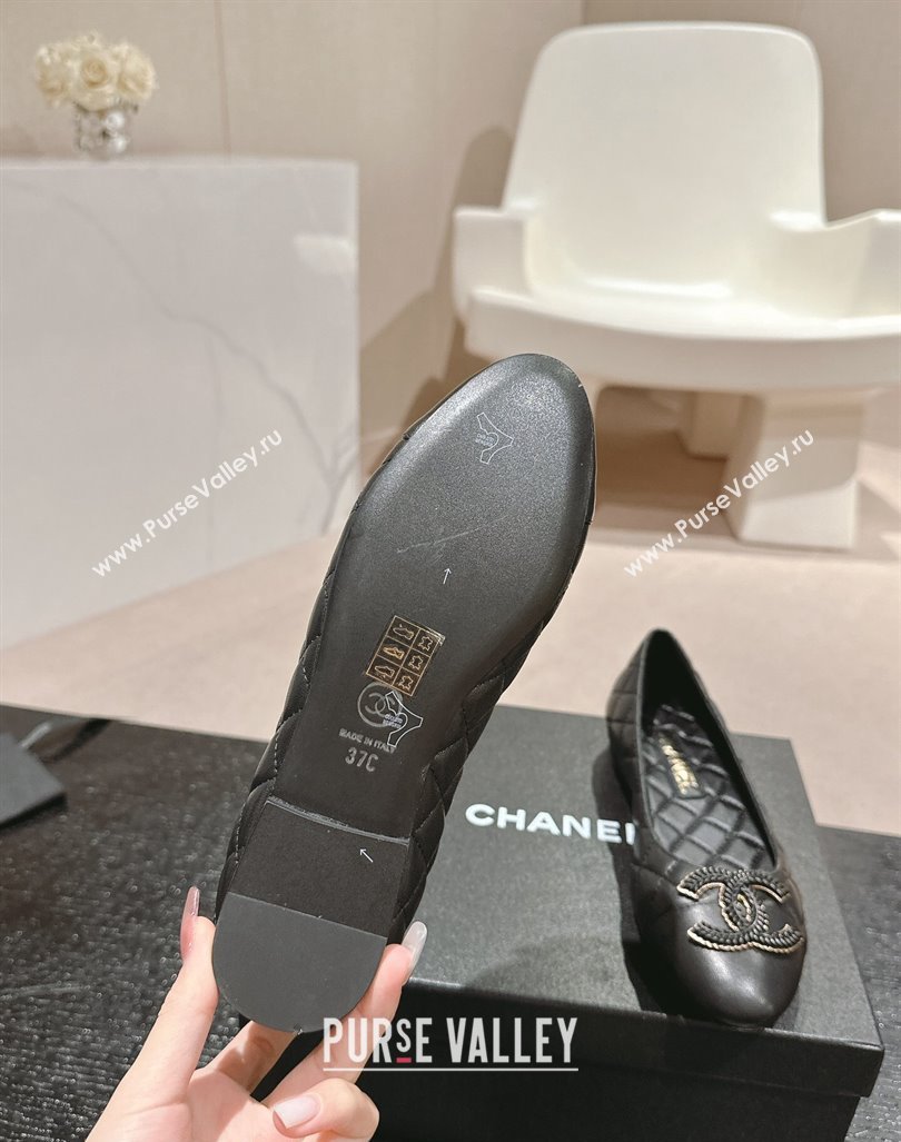 Chanel Quilted Calfskin Ballet Flats with Wheat CC Black 2024 CH091007 (MD-240910028)