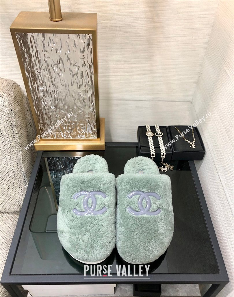 Chanel Wool Fur Platform Mules Dusty Green 2024 CH090909 (MD-240909129)