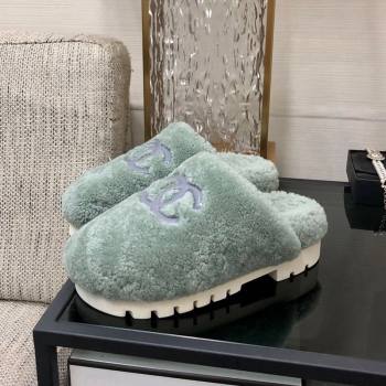 Chanel Wool Fur Platform Mules Dusty Green 2024 CH090909 (MD-240909129)