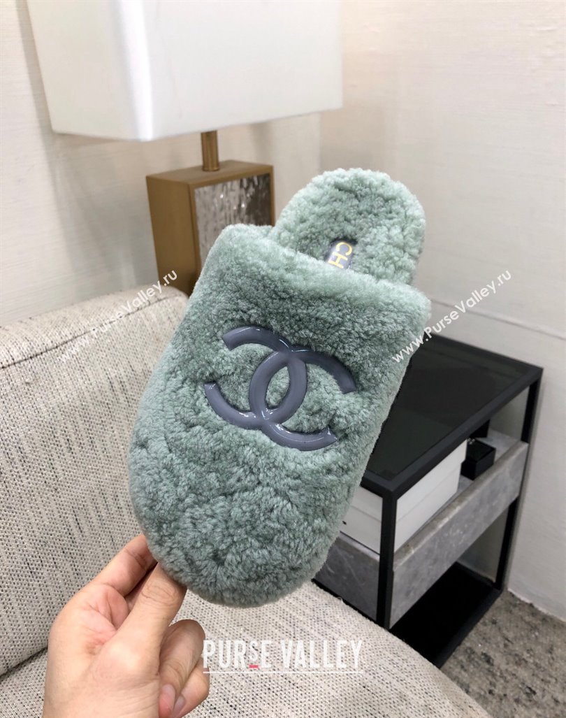 Chanel Wool Fur Platform Mules Dusty Green 2024 CH090909 (MD-240909129)