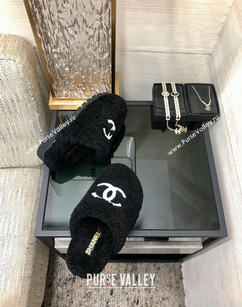 Chanel Wool Fur Platform Mules Black 2024 CH090909 (MD-240909132)
