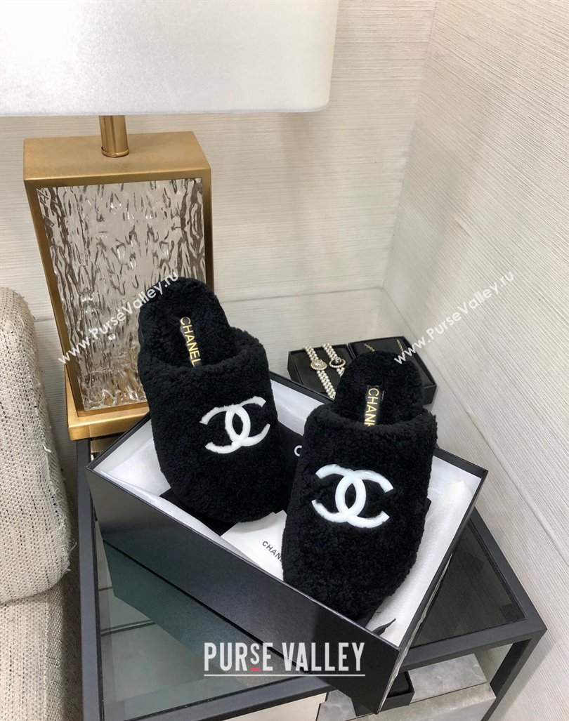 Chanel Wool Fur Platform Mules Black 2024 CH090909 (MD-240909132)