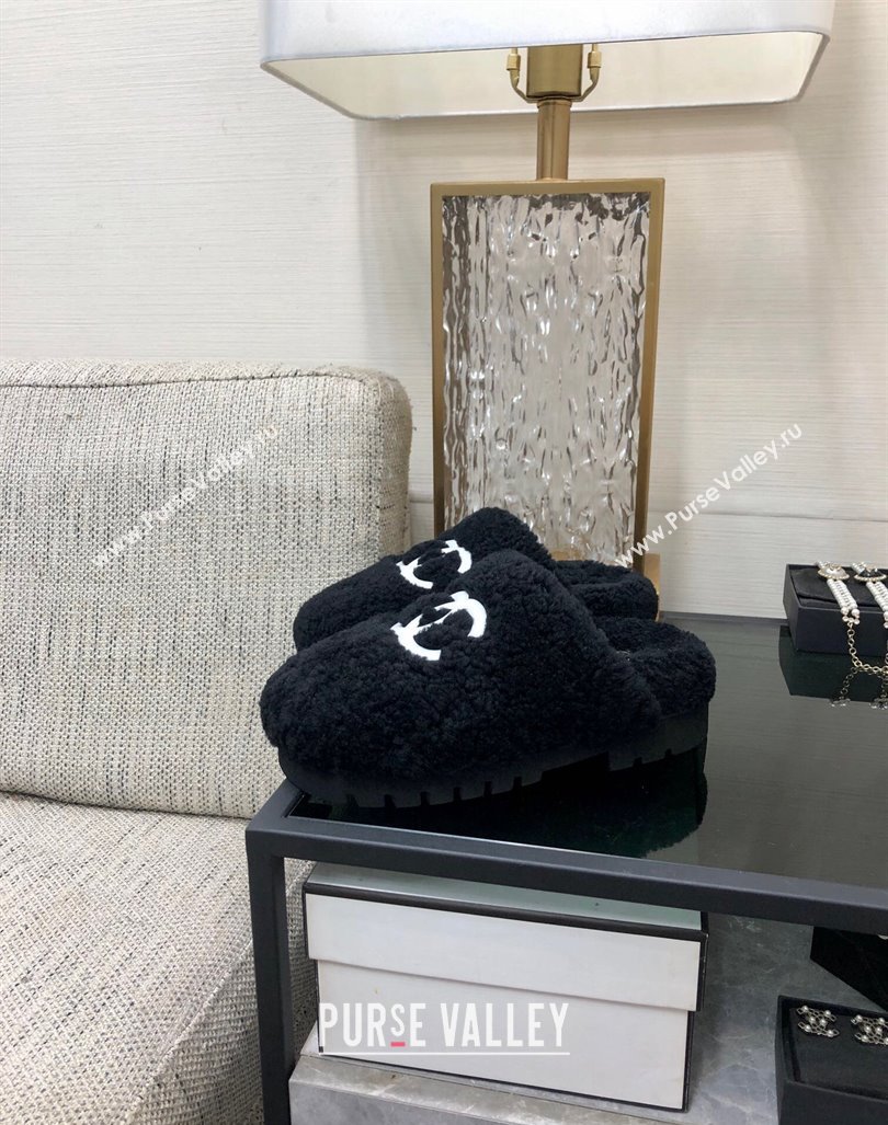 Chanel Wool Fur Platform Mules Black 2024 CH090909 (MD-240909132)