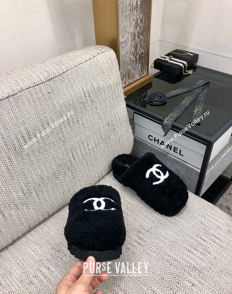 Chanel Wool Fur Platform Mules Black 2024 CH090909 (MD-240909132)