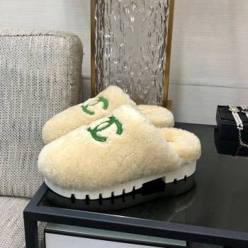 Chanel Wool Fur Platform Mules Beige 2024 CH090909 (MD-240909133)