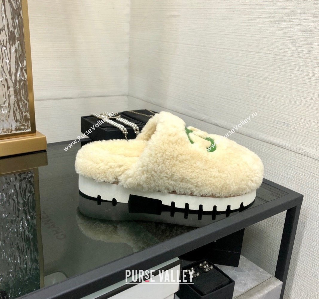 Chanel Wool Fur Platform Mules Beige 2024 CH090909 (MD-240909133)