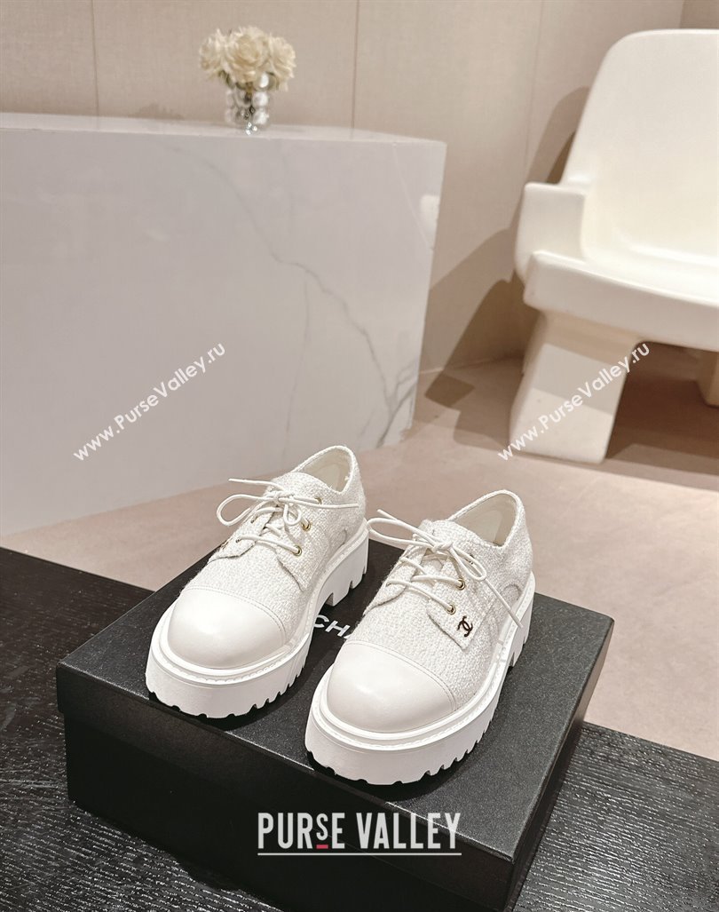 Chanel Tweed Lace-up Shoes White 2024 CH091011 (MD-240910068)