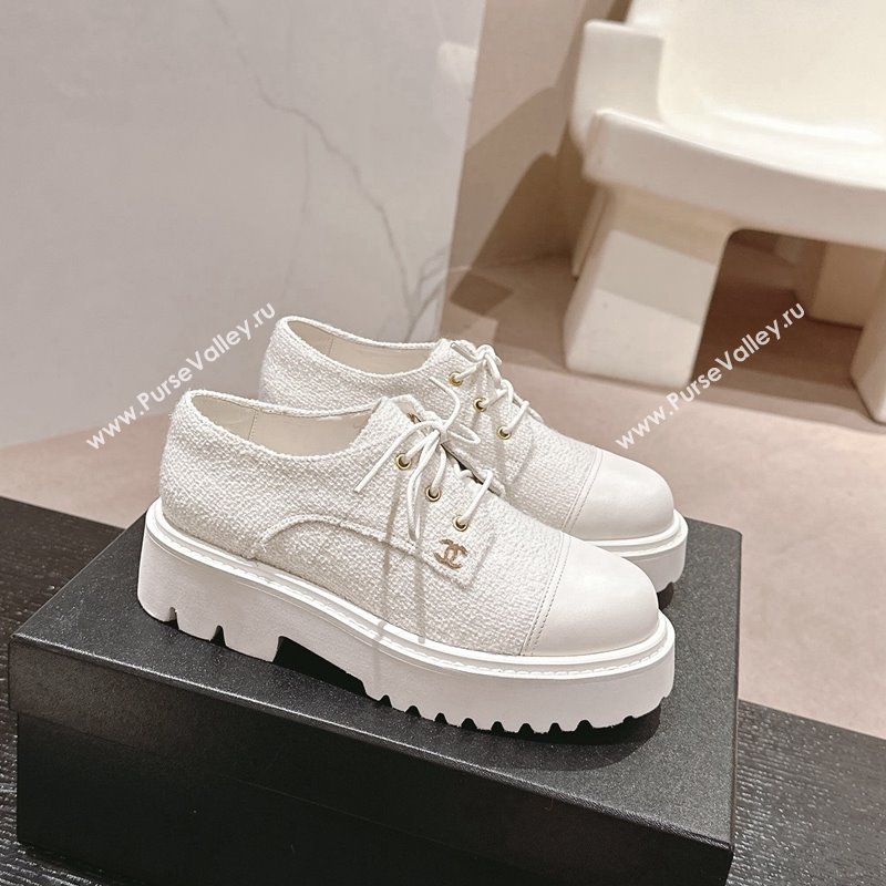 Chanel Tweed Lace-up Shoes White 2024 CH091011 (MD-240910068)