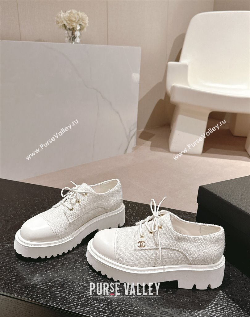 Chanel Tweed Lace-up Shoes White 2024 CH091011 (MD-240910068)