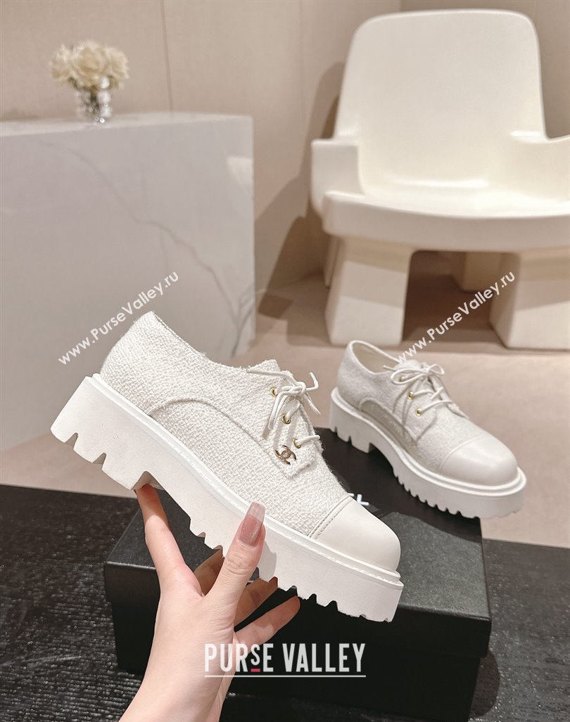 Chanel Tweed Lace-up Shoes White 2024 CH091011 (MD-240910068)