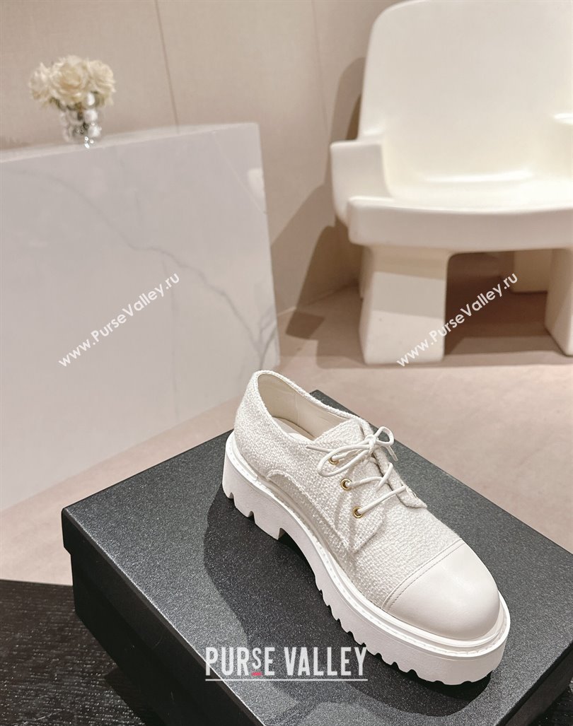 Chanel Tweed Lace-up Shoes White 2024 CH091011 (MD-240910068)