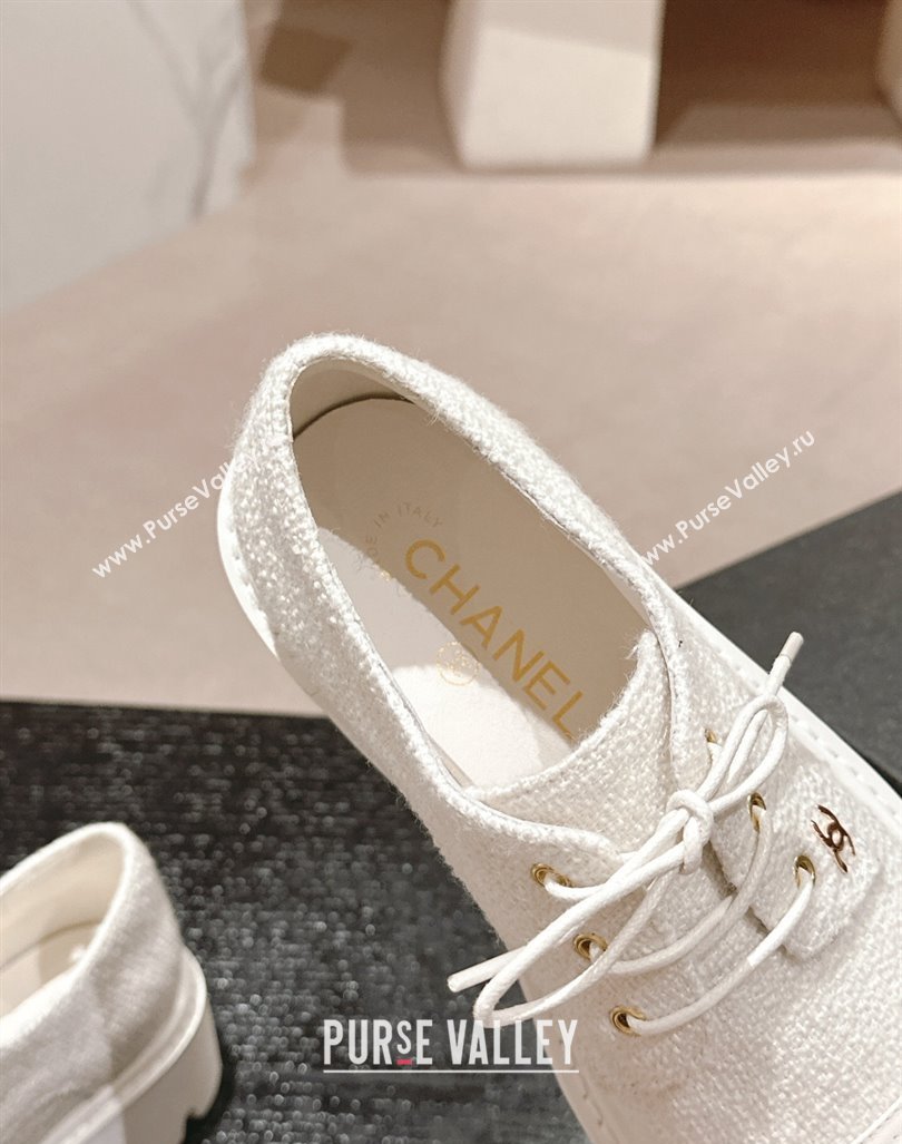 Chanel Tweed Lace-up Shoes White 2024 CH091011 (MD-240910068)