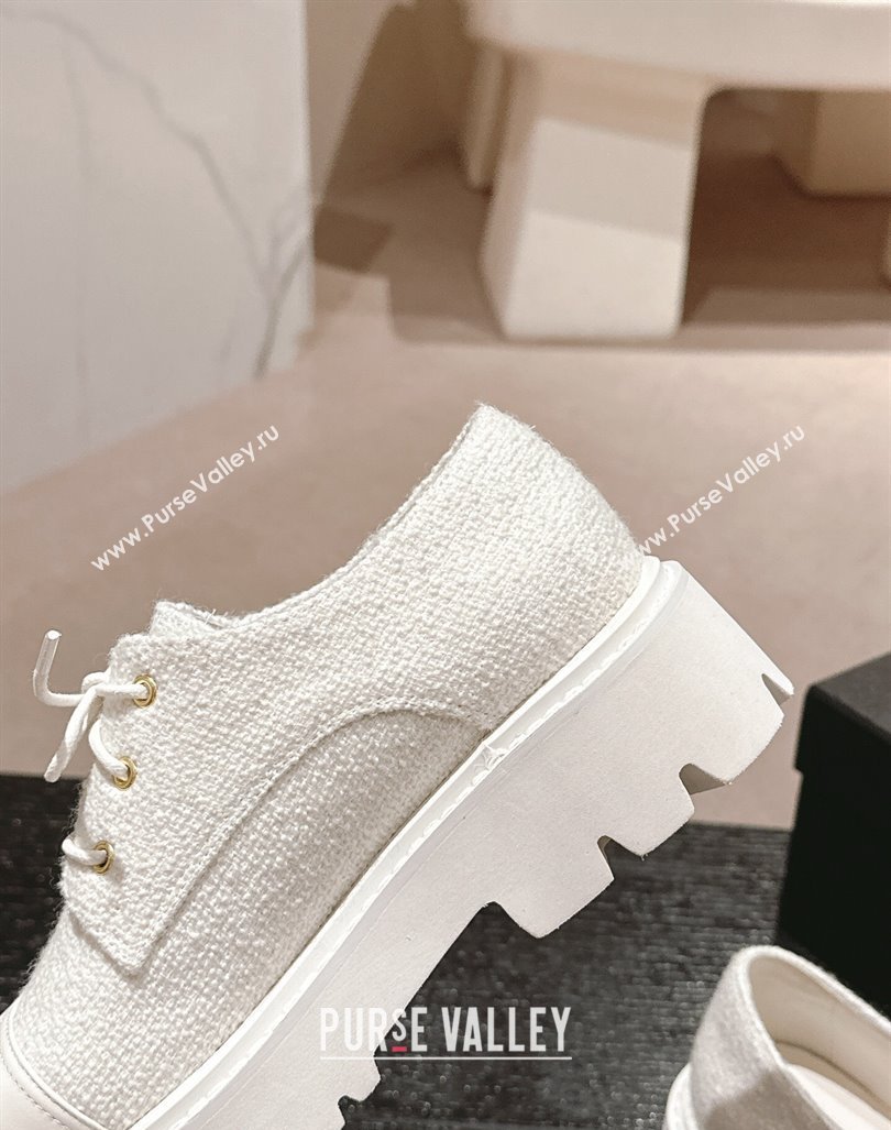 Chanel Tweed Lace-up Shoes White 2024 CH091011 (MD-240910068)