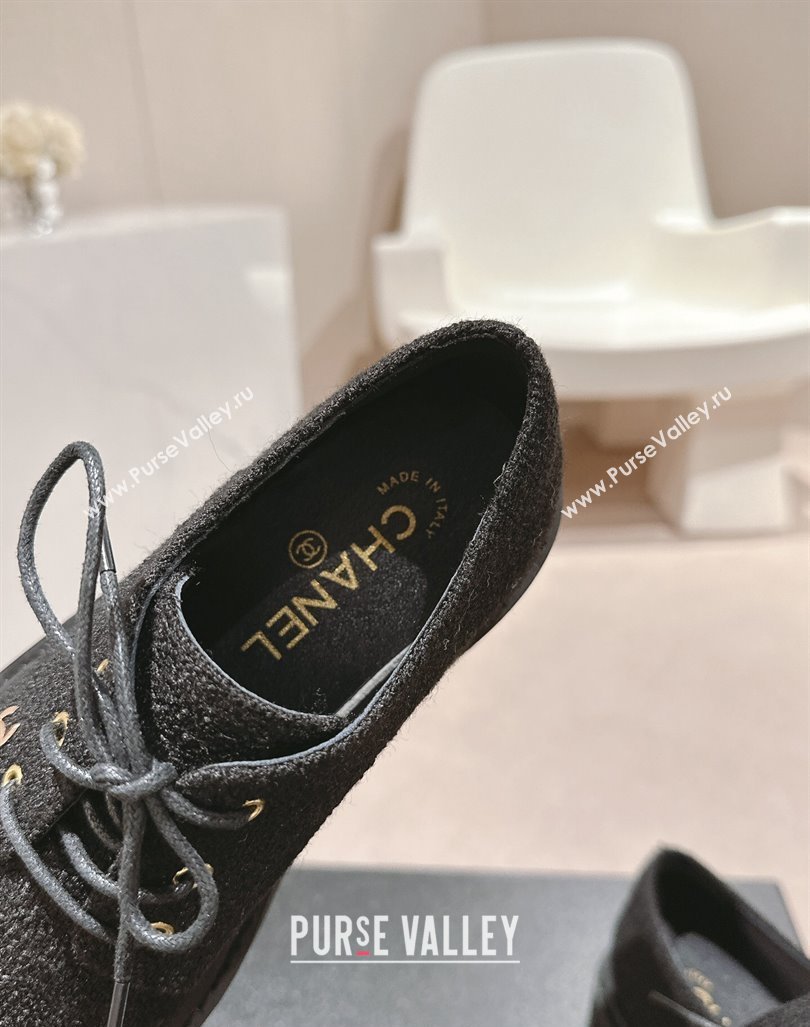 Chanel Tweed Lace-up Shoes Black 2024 CH091011 (MD-240910069)