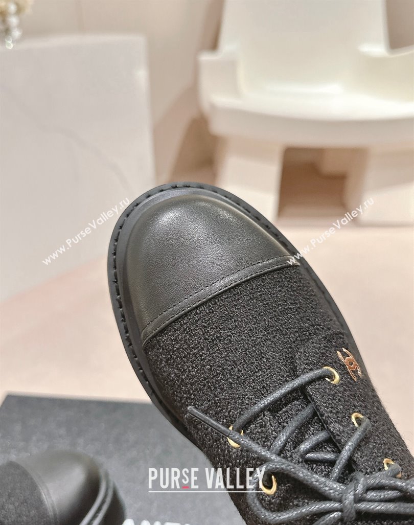 Chanel Tweed Lace-up Shoes Black 2024 CH091011 (MD-240910069)