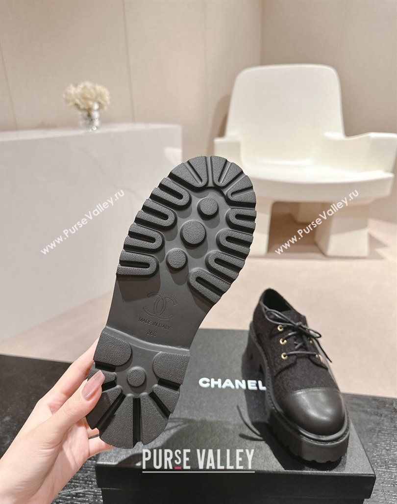 Chanel Tweed Lace-up Shoes Black 2024 CH091011 (MD-240910069)