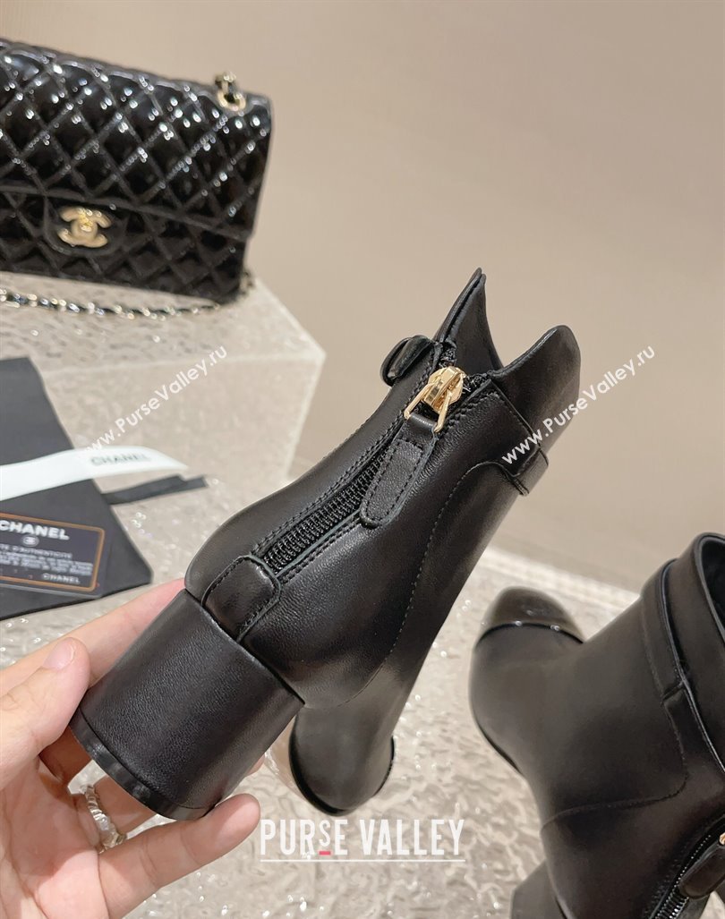 Chanel Calfskin Patent Heel Ankle Boots with Pearls Buckle Black 2024 CH090801 (MD-240909035)