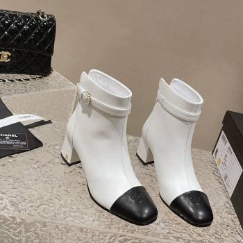 Chanel Calfskin Heel Ankle Boots with Pearls Buckle White 2024 CH090801 (MD-240909036)