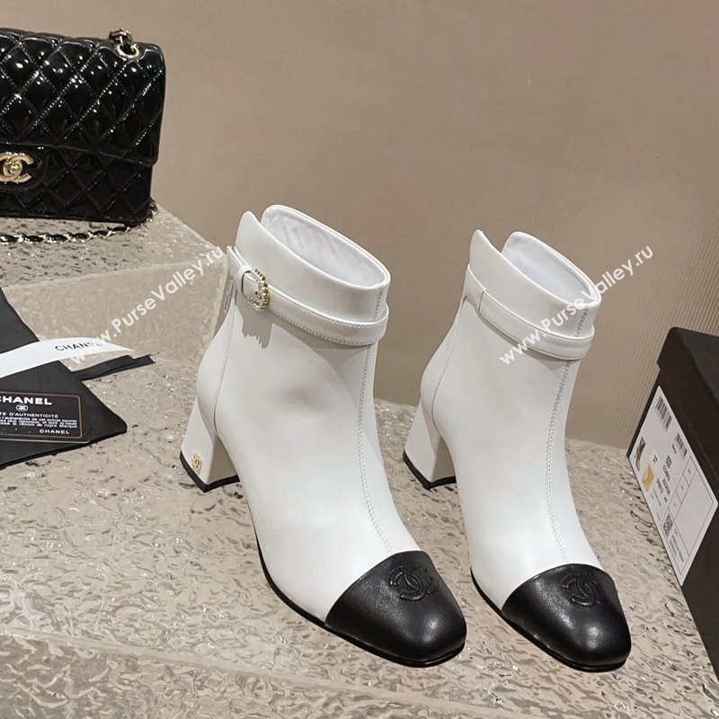 Chanel Calfskin Heel Ankle Boots with Pearls Buckle White 2024 CH090801 (MD-240909036)