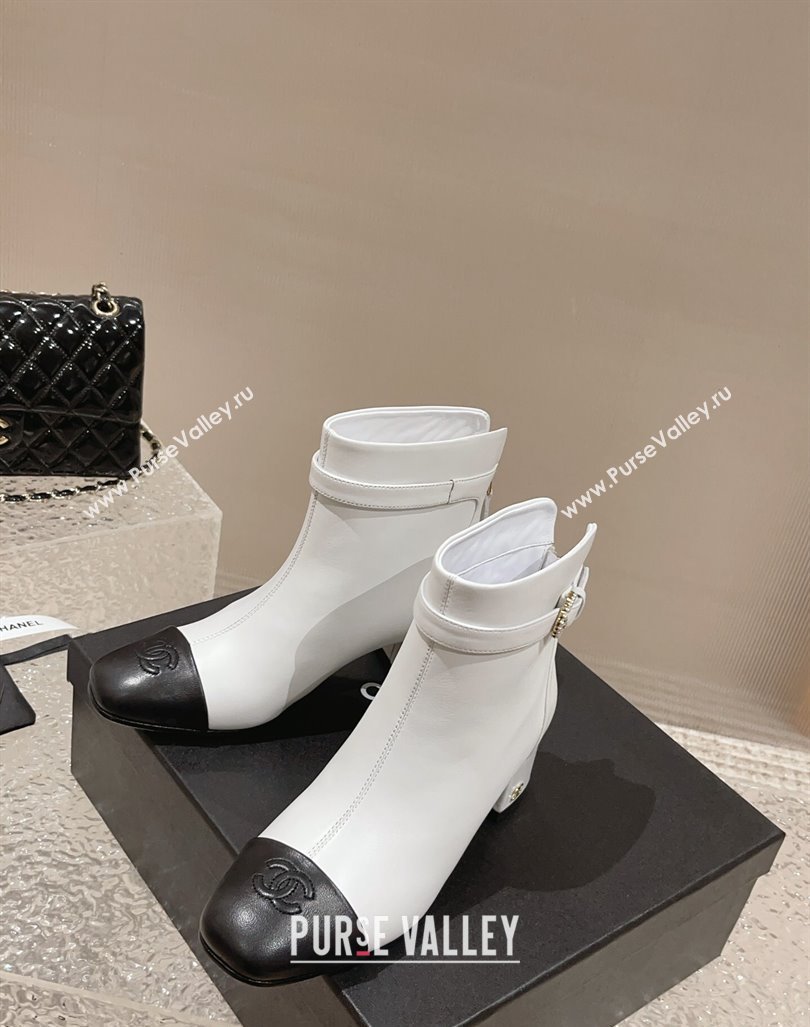 Chanel Calfskin Heel Ankle Boots with Pearls Buckle White 2024 CH090801 (MD-240909036)