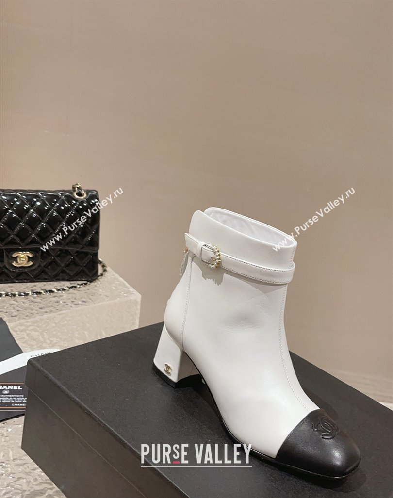 Chanel Calfskin Heel Ankle Boots with Pearls Buckle White 2024 CH090801 (MD-240909036)