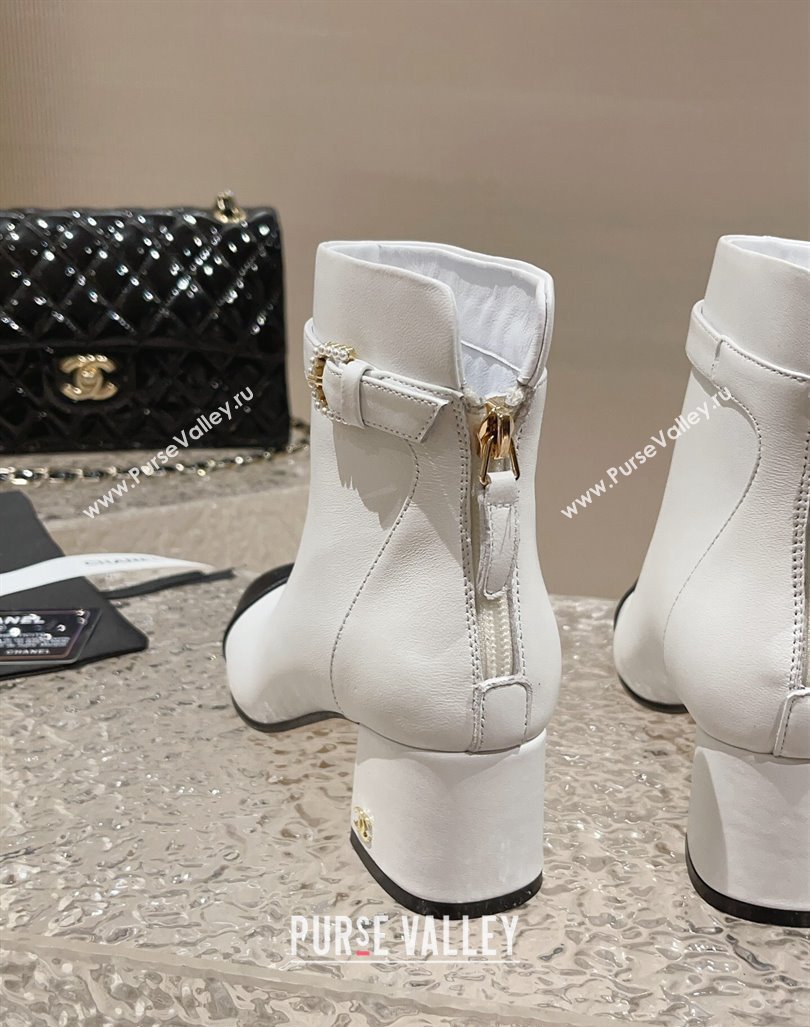 Chanel Calfskin Heel Ankle Boots with Pearls Buckle White 2024 CH090801 (MD-240909036)