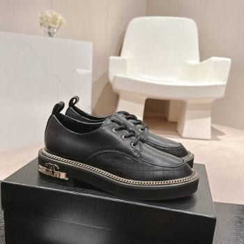 Chanel Quilted Calfskin Lace-up Shoes with Logo Stud and Chain Black 2024 CH090904 (MD-240909069)