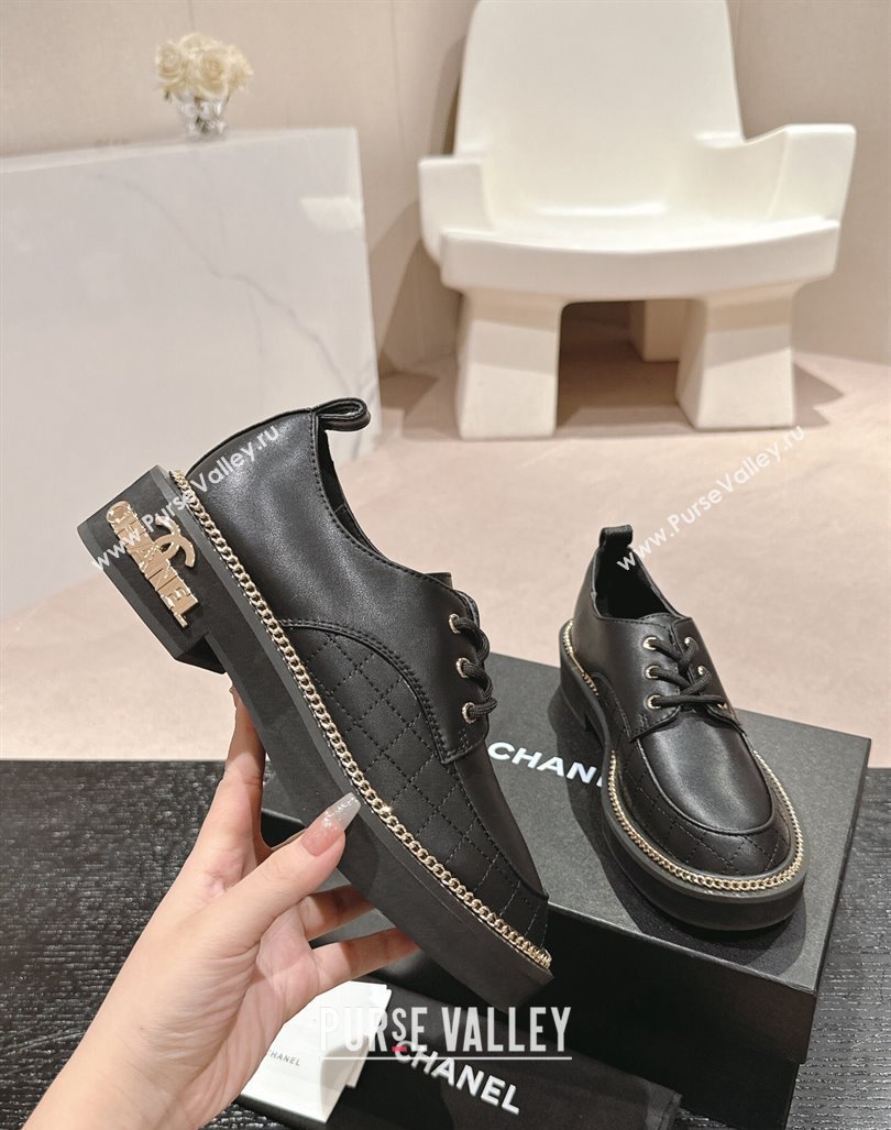 Chanel Quilted Calfskin Lace-up Shoes with Logo Stud and Chain Black 2024 CH090904 (MD-240909069)