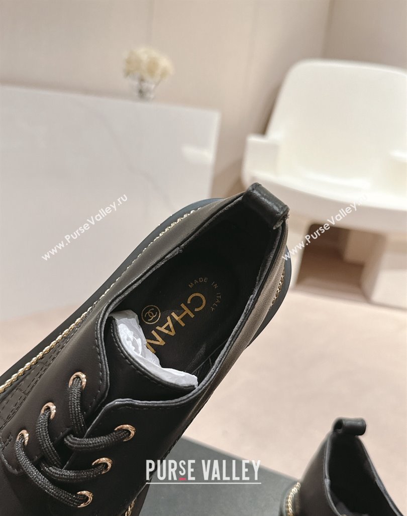 Chanel Quilted Calfskin Lace-up Shoes with Logo Stud and Chain Black 2024 CH090904 (MD-240909069)