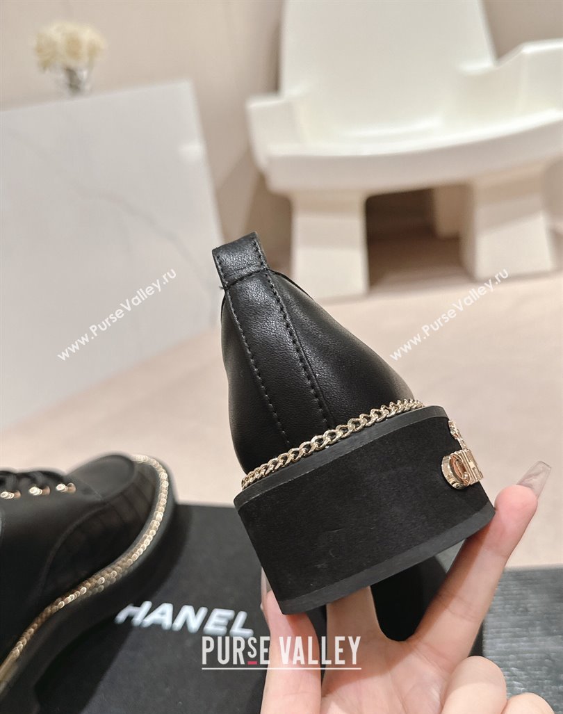 Chanel Quilted Calfskin Lace-up Shoes with Logo Stud and Chain Black 2024 CH090904 (MD-240909069)