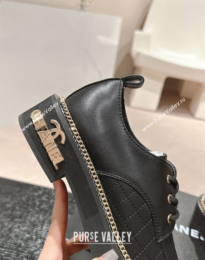 Chanel Quilted Calfskin Lace-up Shoes with Logo Stud and Chain Black 2024 CH090904 (MD-240909069)