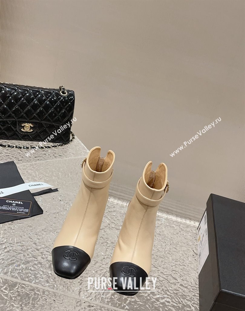 Chanel Calfskin Heel Ankle Boots with Pearls Buckle Beige 2024 CH090801 (MD-240909037)